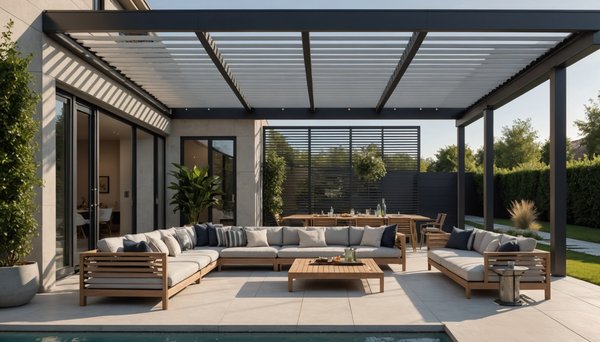 Pergola bioclimatique moderne : protection, esthétisme et espace de vie extérieur
